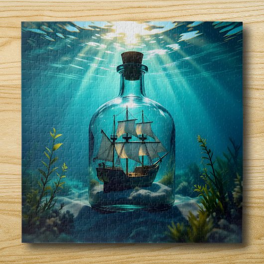 Schip in een fles in de oceaan legpuzzel
