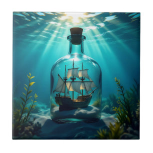Schip in een fles in de oceaan tegeltje