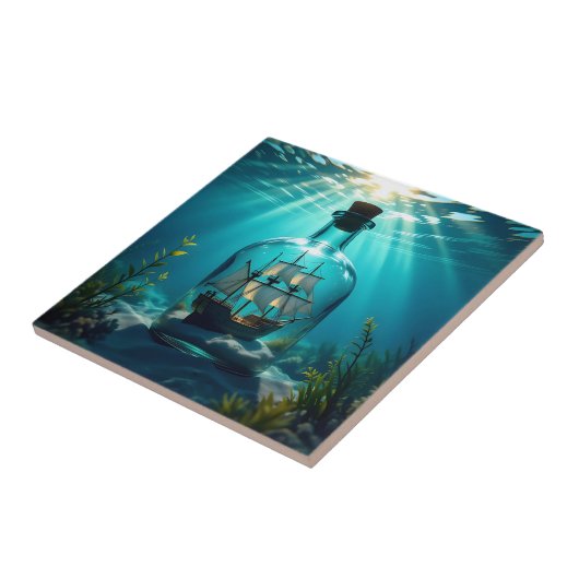 Schip in een fles in de oceaan tegeltje (Zijkant)