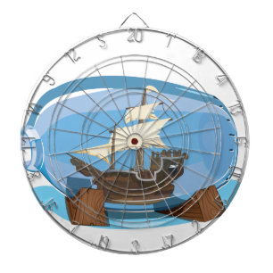 Schip in een fles op zee dartbord