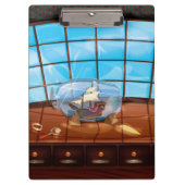 Schip in een fles op zee klembord (Voorkant)