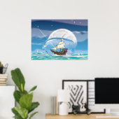 Schip in een fles op zee poster (Thuiskantoor)