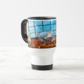 Schip in een fles op zee reisbeker (Voorkant links)