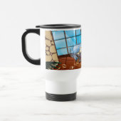 Schip in een fles op zee reisbeker (Links)