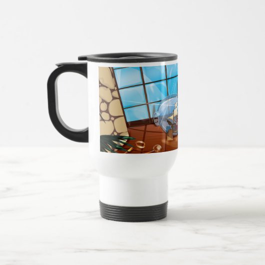 Schip in een fles op zee reisbeker (Links)