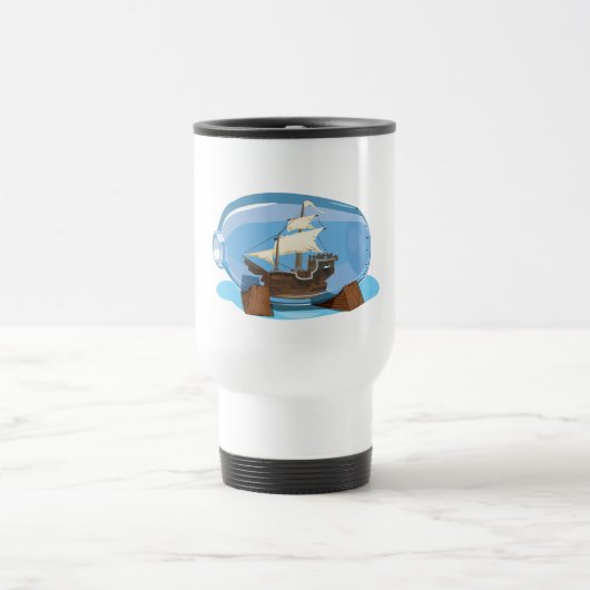 Schip in een fles op zee reisbeker (Center)