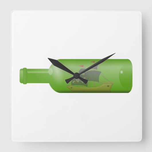 Schip in een fles vierkante klok (Voorkant)