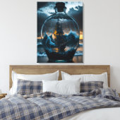 Schip in een magische flessenmuur kunst canvas afdruk (Insitu (Slaapkamer))