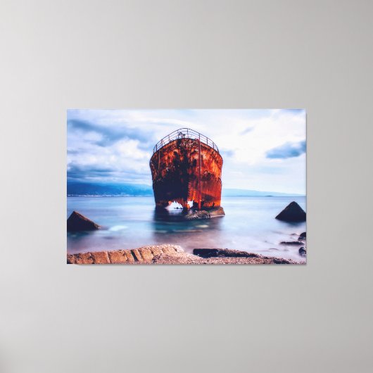 Schip in een oceaankalk canvas afdruk (Voorkant)