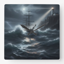 Schip in een storm geleid door vuurtoren -