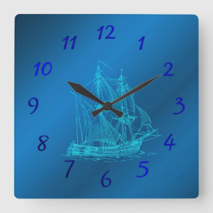schip in het blauw kijkt vierkante klok
