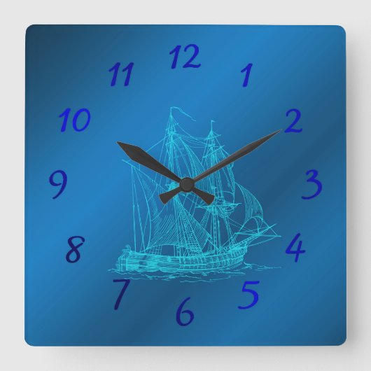 schip in het blauw kijkt vierkante klok (Voorkant)