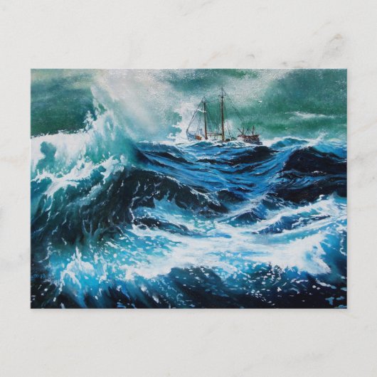 Schip in het Zee in Storm Briefkaart (Voorkant)