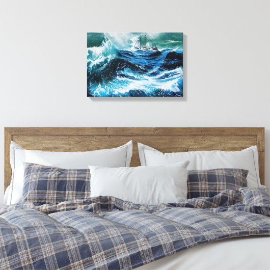 Schip in het Zee in Storm Canvas Afdruk (Insitu (Slaapkamer))