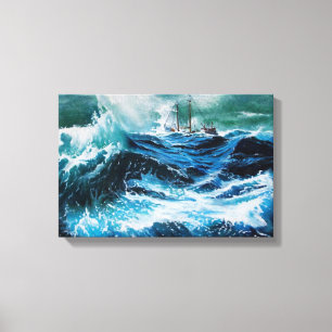 Schip in het Zee in Storm Canvas Afdruk