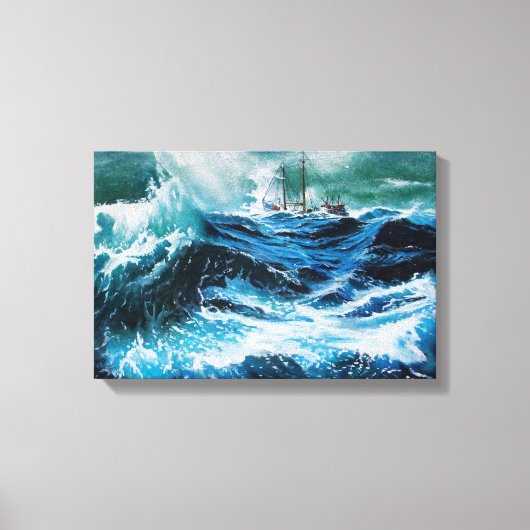 Schip in het Zee in Storm Canvas Afdruk (Voorkant)