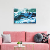 Schip in het Zee in Storm Canvas Afdruk (Insitu (Woonkamer))