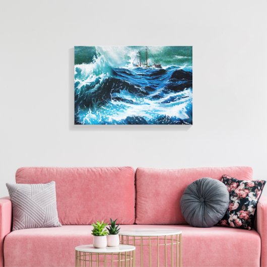 Schip in het Zee in Storm Canvas Afdruk (Insitu (Woonkamer))