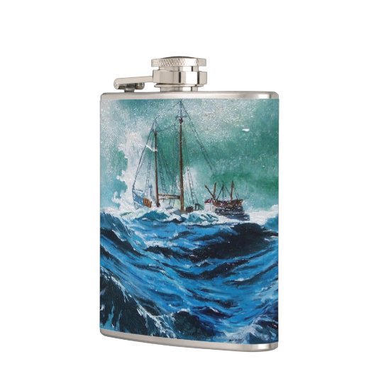 Schip in het Zee in Storm Heupfles (Links)