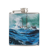 Schip in het Zee in Storm Heupfles (Voorkant)