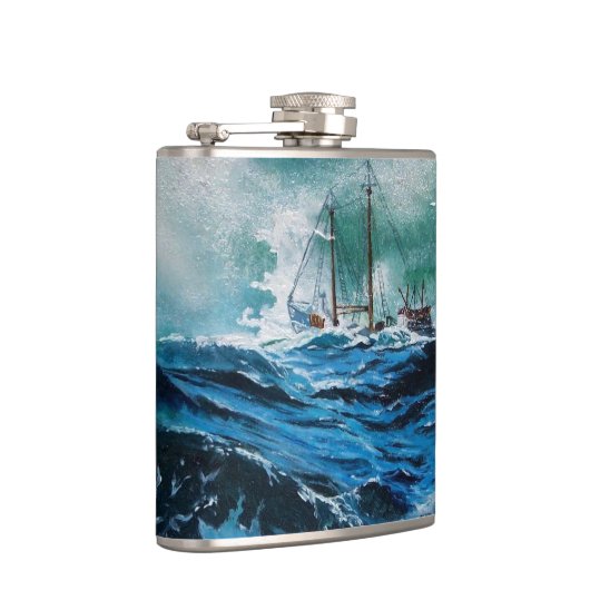 Schip in het Zee in Storm Heupfles (Rechts)