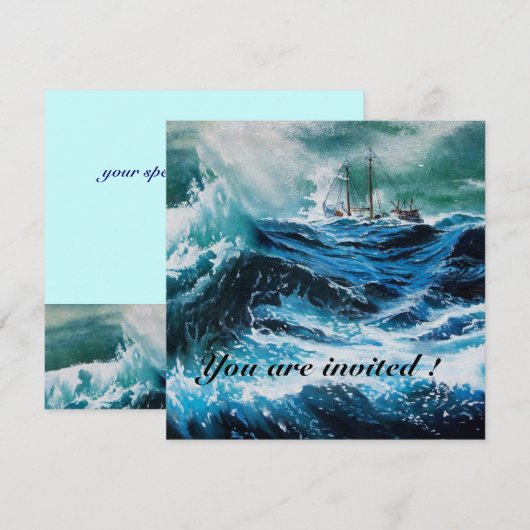 Schip in het Zee in Storm Kaart (Voorkant / Achterkant)