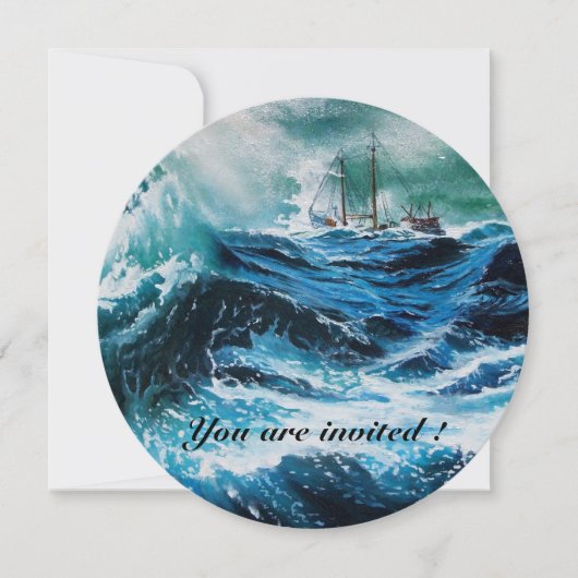 Schip in het Zee in Storm Kaart (Voorkant)