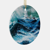 Schip in het Zee in Storm Keramisch Ornament (Rechts)