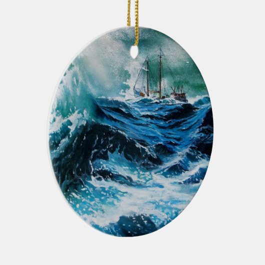 Schip in het Zee in Storm Keramisch Ornament (Rechts)