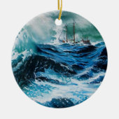 Schip in het Zee in Storm Keramisch Ornament (Voorkant)