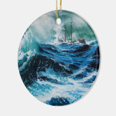 Schip in het Zee in Storm Keramisch Ornament (Links)