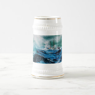 Schip in het Zee in Storm, Nautical Blue Bierpul