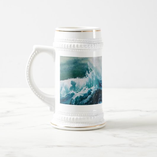 Schip in het Zee in Storm, Nautical Blue Bierpul (Links)