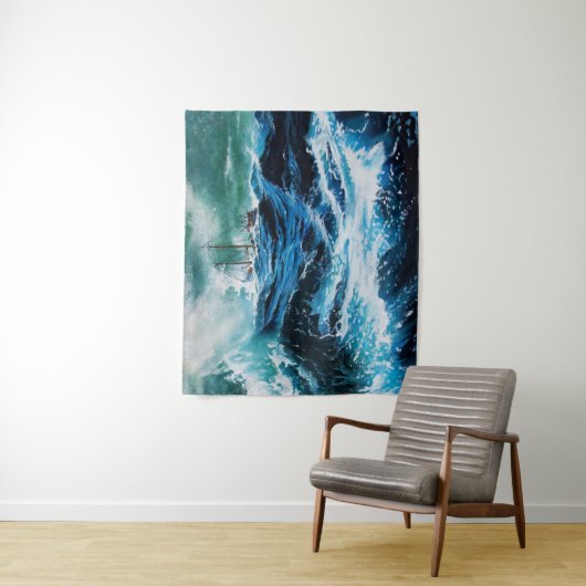 Schip in het Zee in Storm, Nautical, Navy Blue Wandkleed (In situ)