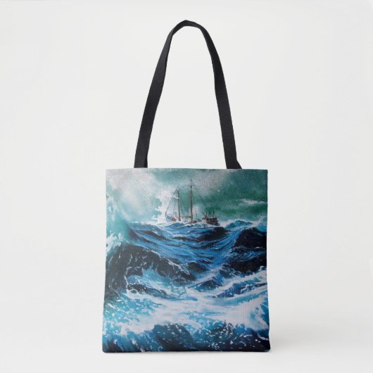 Schip in het Zee in Storm, Nautical Tote Bag (Voorkant)