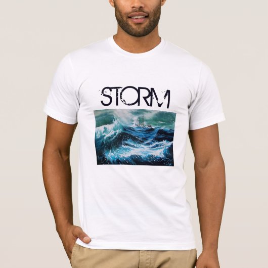 Schip in het Zee in Storm Navy Blue T-shirt (Voorkant)