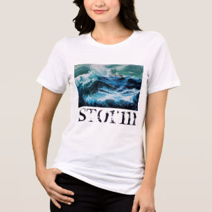 Schip in het Zee in Storm, Navy Blue Tri-Blend Shirt