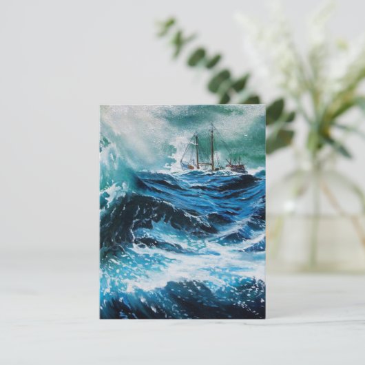 Schip in het Zee in Storm, perkament (Staand voorkant)