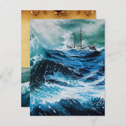 Schip in het Zee in Storm, perkament (Voorkant / Achterkant)