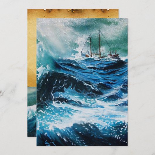 Schip in het Zee in Storm, perkament (Voorkant / Achterkant)