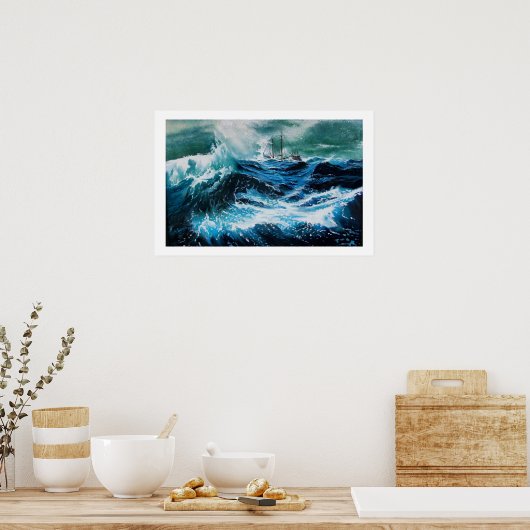 Schip in het Zee in Storm Poster (Keuken)