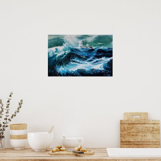 Schip in het Zee in Storm Poster (Keuken)