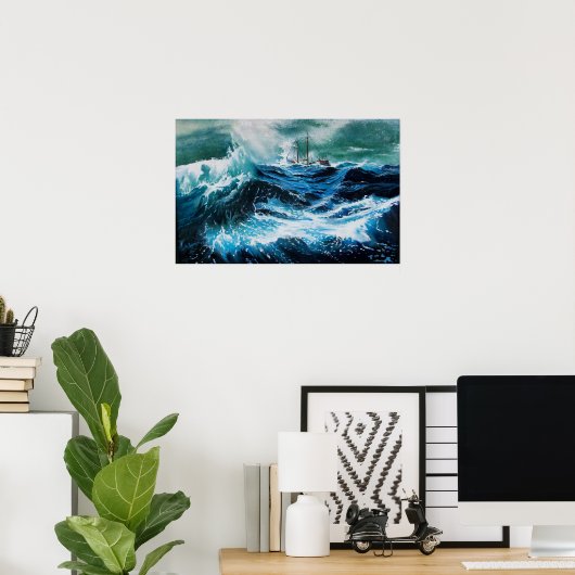 Schip in het Zee in Storm Poster (Thuiskantoor)