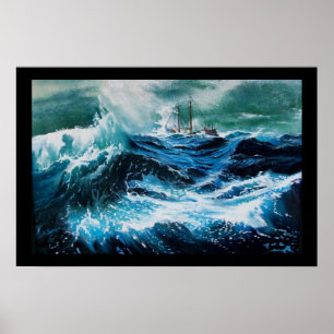 Schip in het Zee in Storm Poster