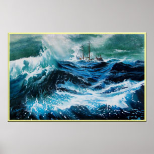Schip in het Zee in Storm Poster