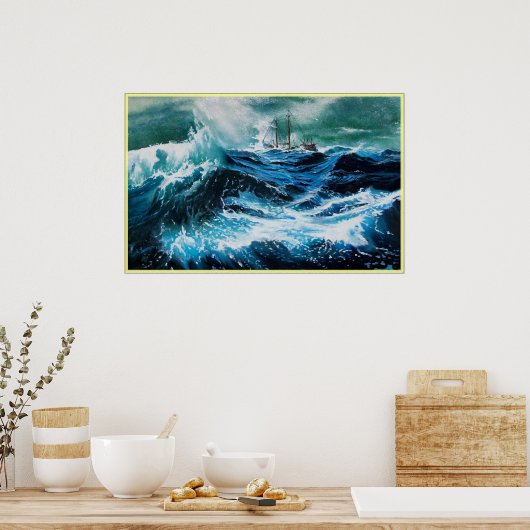 Schip in het Zee in Storm Poster (Keuken)