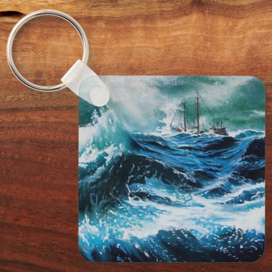 Schip in het Zee in Storm Sleutelhanger (Voorkant)
