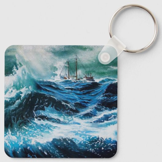 Schip in het Zee in Storm Sleutelhanger (Achterkant)