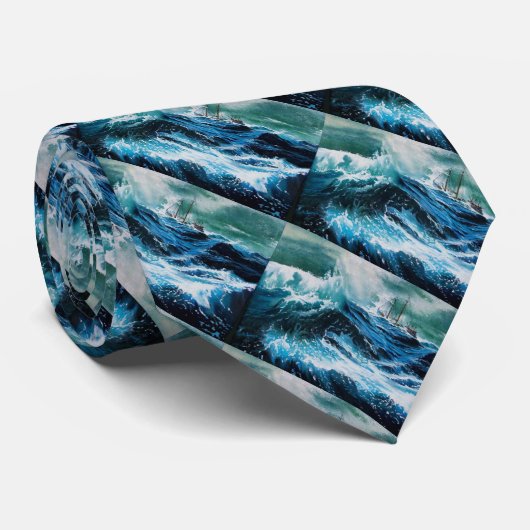 Schip in het Zee in Storm Stropdas (Opgerold)