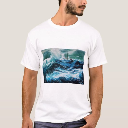 Schip in het Zee in Storm T-shirt (Voorkant)